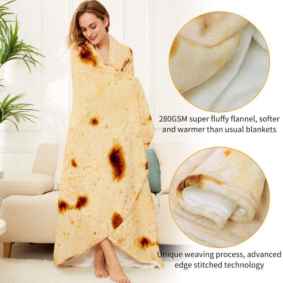 Funny Food Blanket – 280GSM Flannel Burrito, Pizza & Tortilla Round Throw Blanket