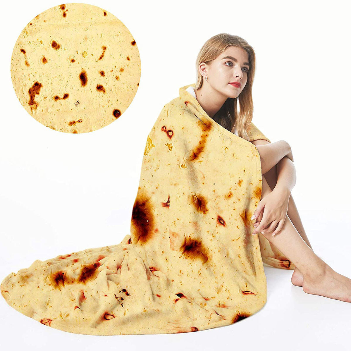 Funny Food Blanket – 280GSM Flannel Burrito, Pizza & Tortilla Round Throw Blanket