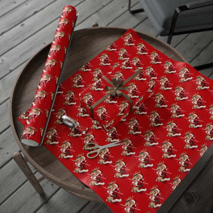 Wishing You A Holly Dolly Christmas Reindeer Wrapping Paper | Red Holiday Christmas Paper