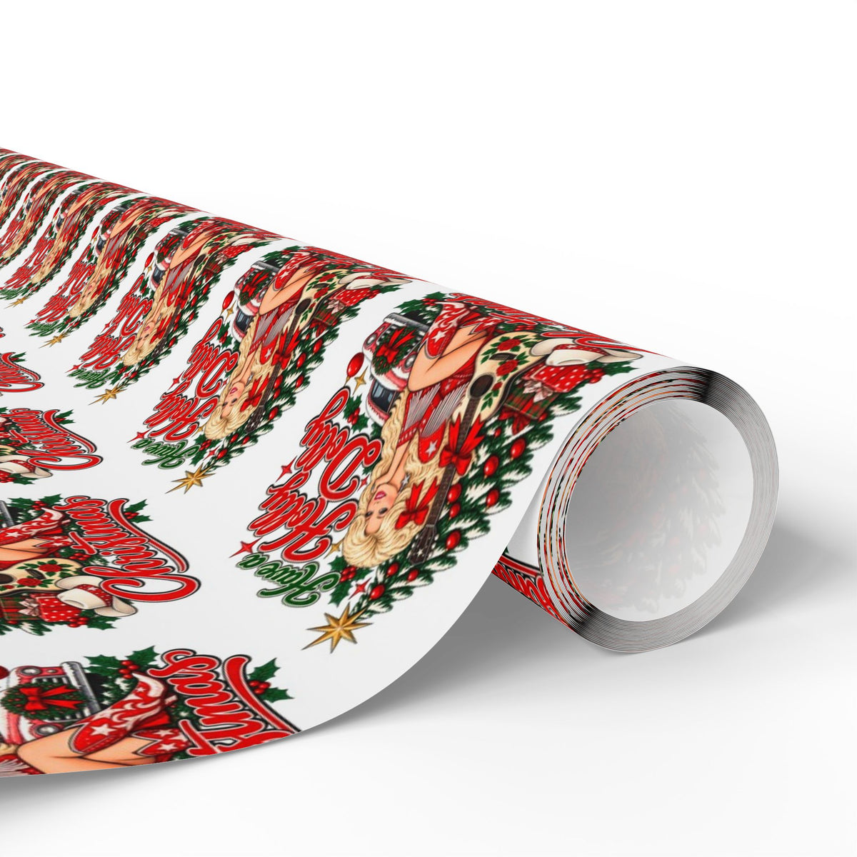 Holly Dolly Country Christmas Cowgirl Wrapping Paper | Christmas Holiday Gift Wrap Roll