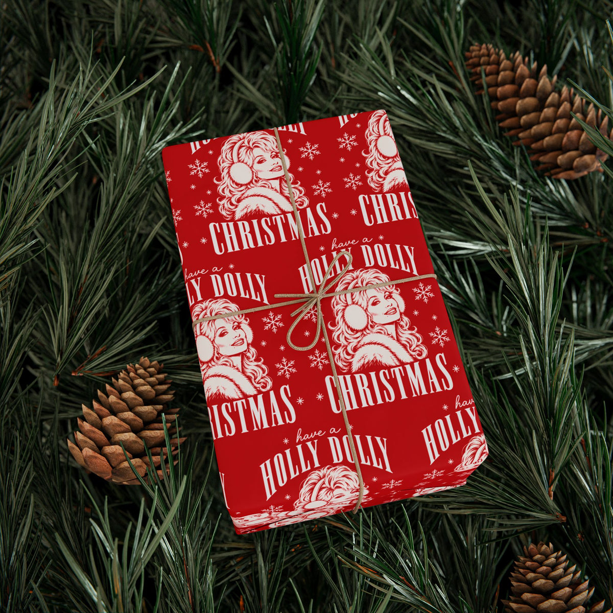 Holly Dolly Christmas Vintage Portrait Wrapping Paper | Red Christmas Holiday Gift Wrap Roll