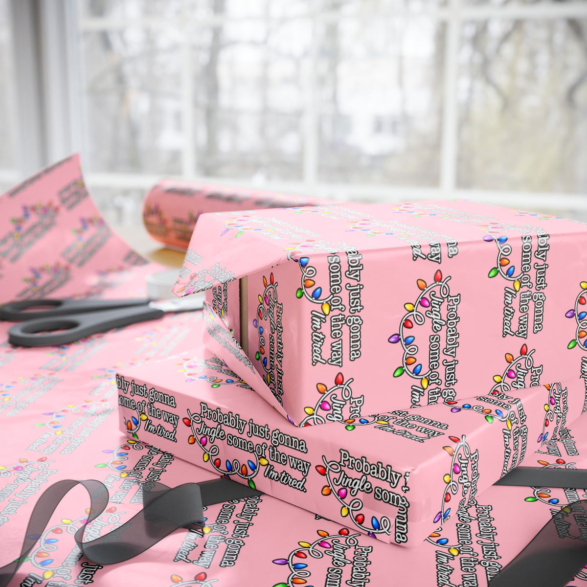 Probably Just Gonna Jingle Some Of The Way Wrapping Paper | Pink Christmas gift wrap