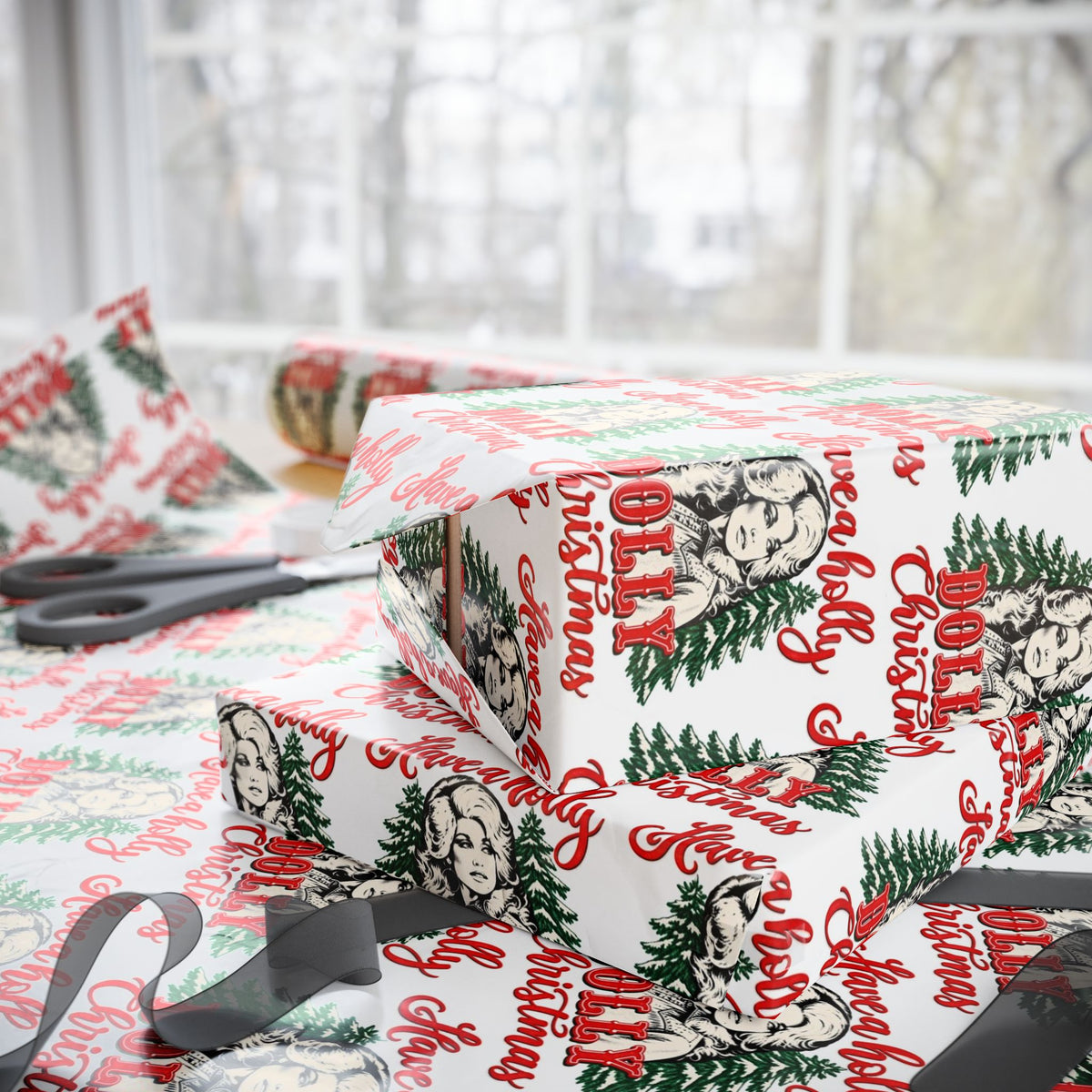 Have A Holly Dolly Christmas Snowy Pines Wrapping Paper