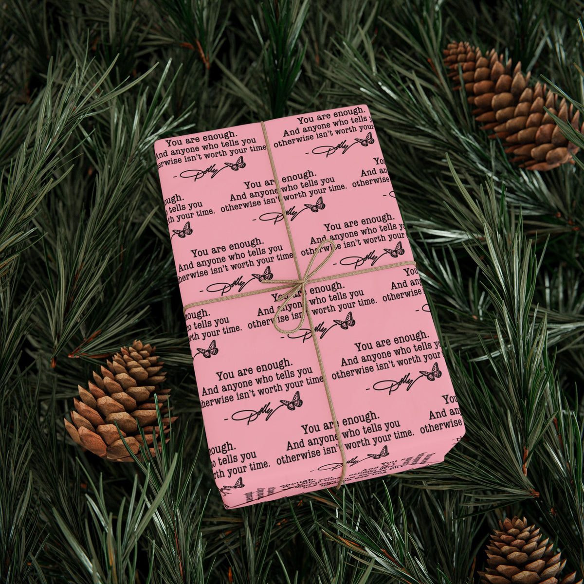 You are enough Have A Holly Dolly Christmas Country Music Wrapping Paper  | Pink Typography Gift Wrap