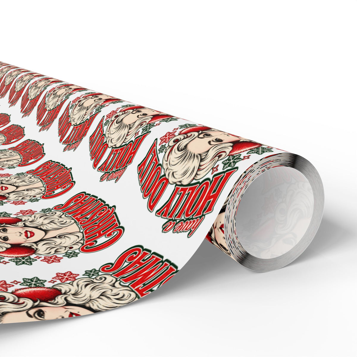 Holly Dolly Christmas Retro Holiday Portrait Wrapping Paper