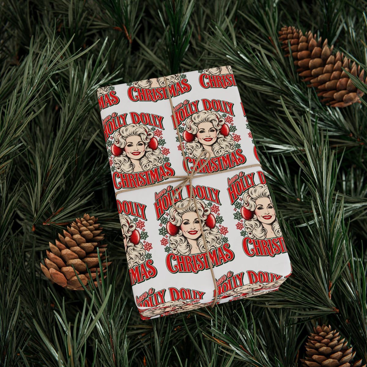 Holly Dolly Christmas Retro Holiday Portrait Wrapping Paper