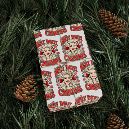 Holly Dolly Christmas Retro Holiday Portrait Wrapping Paper