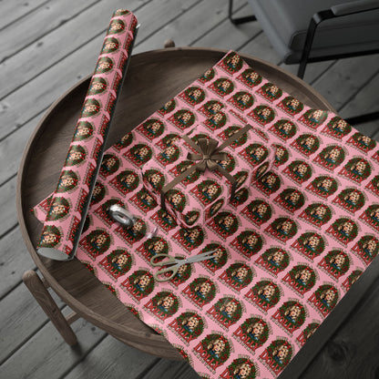 Have A Holly Dolly Christmas Wreath Portrait Wrapping Paper | Christmas Pattern
