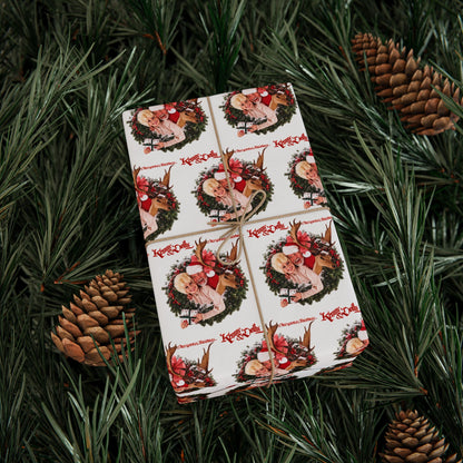 Santa Wreath Pattern Wrapping Paper | Holiday Christmas Gift Wrap Roll
