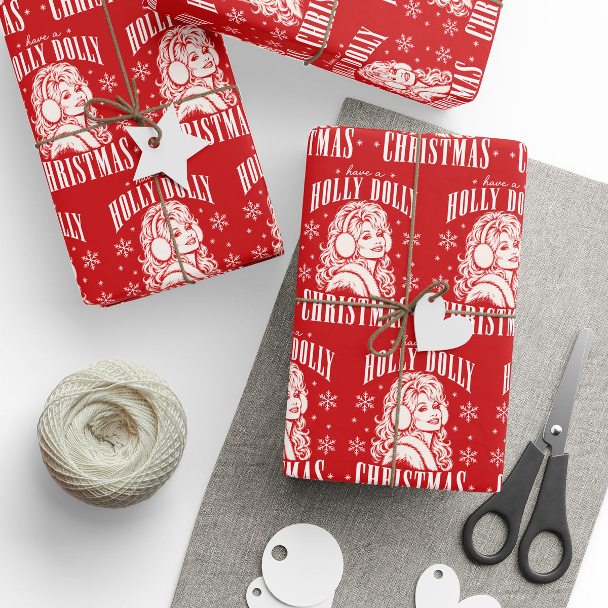 Holly Dolly Christmas Vintage Portrait Wrapping Paper | Red Christmas Holiday Gift Wrap Roll