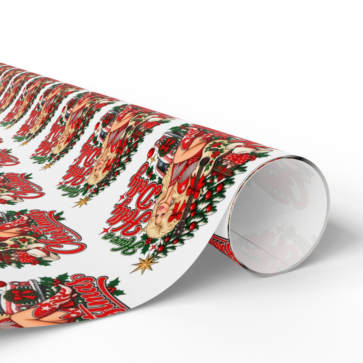 Holly Dolly Country Christmas Cowgirl Wrapping Paper | Christmas Holiday Gift Wrap Roll