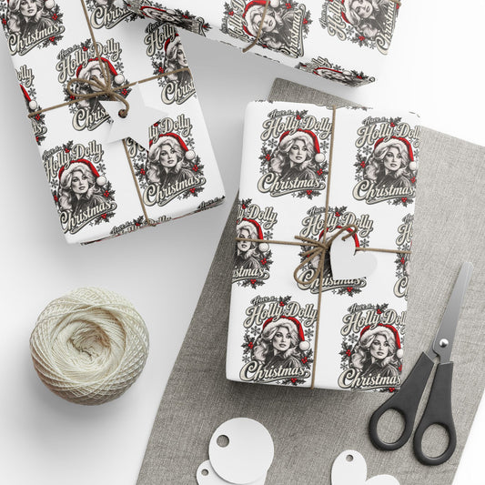 Have A Holly Dolly Christmas Snowy Pines Wrapping Paper