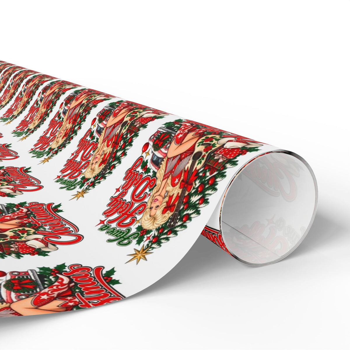 Holly Dolly Country Christmas Cowgirl Wrapping Paper | Christmas Holiday Gift Wrap Roll