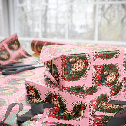 Have A Holly Dolly Christmas Wreath Portrait Wrapping Paper | Christmas Pattern