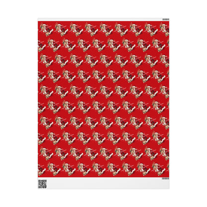 Wishing You A Holly Dolly Christmas Reindeer Wrapping Paper | Red Holiday Christmas Paper