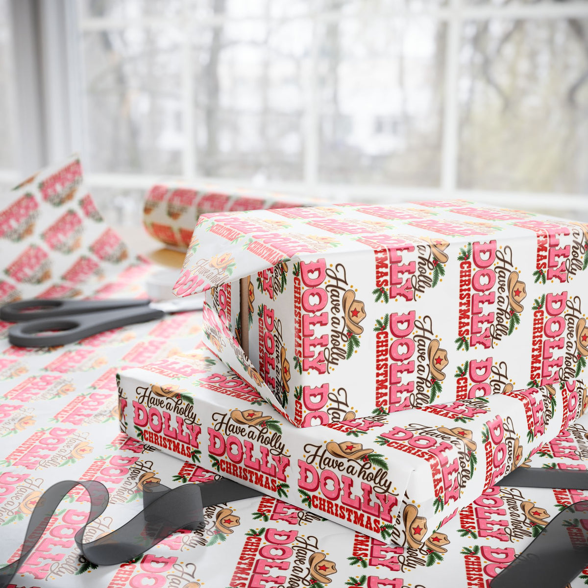 Have A Holly Dolly Christmas Western Wrapping Paper