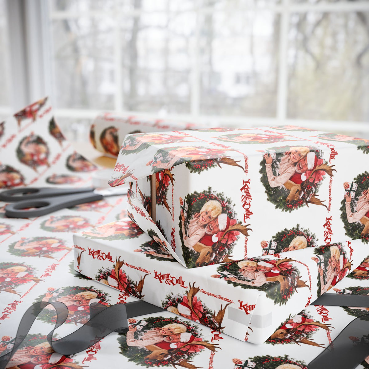 Santa Wreath Pattern Wrapping Paper | Holiday Christmas Gift Wrap Roll
