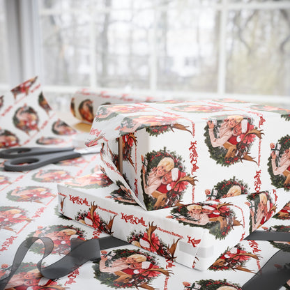 Santa Wreath Pattern Wrapping Paper | Holiday Christmas Gift Wrap Roll