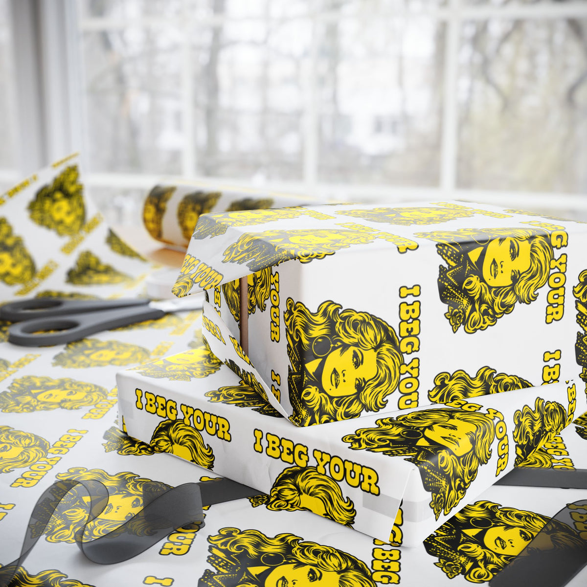 I Beg Your Parton Country Christmas Wrapping Paper | Retro Illustration Pattern gift wrap paper