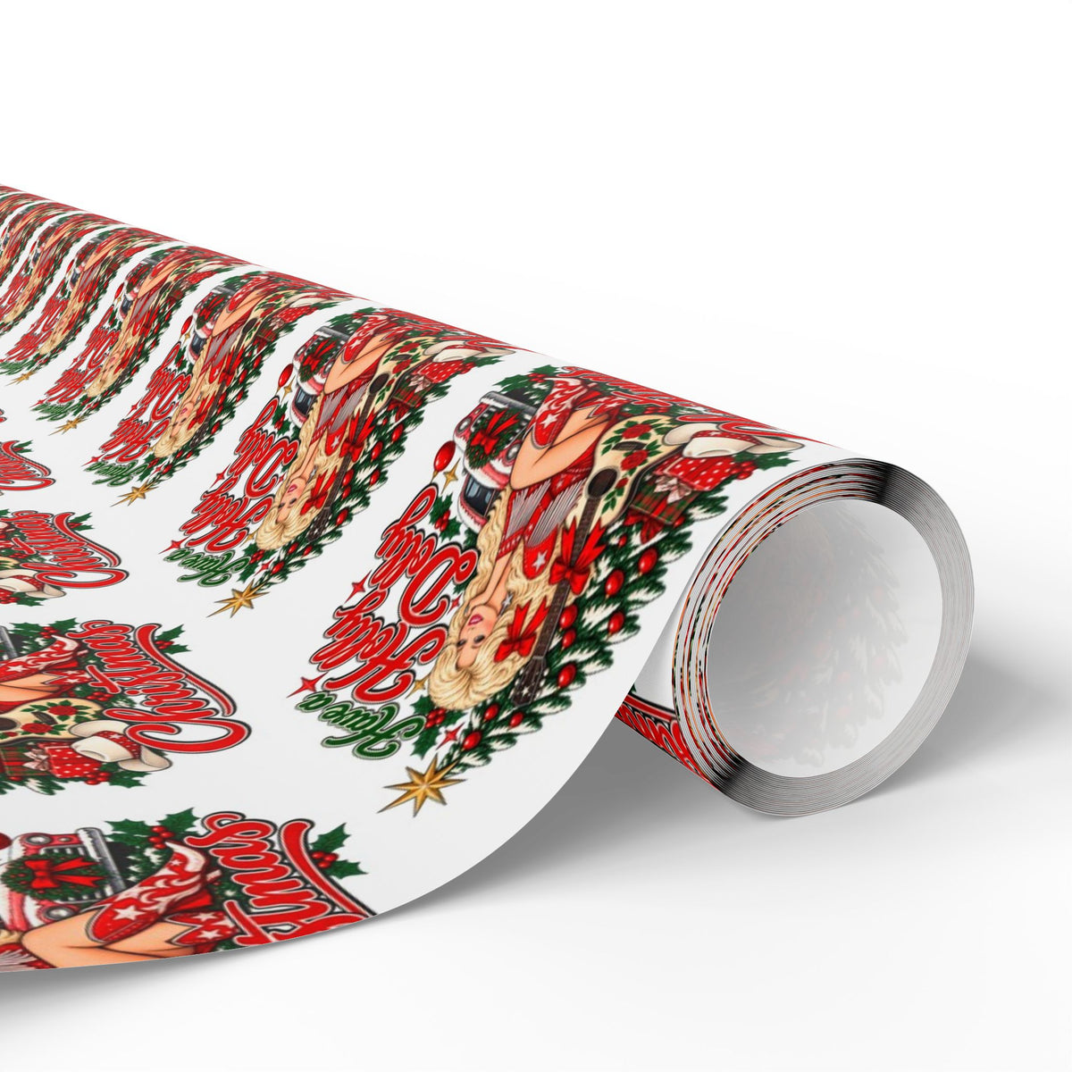 Holly Dolly Country Christmas Cowgirl Wrapping Paper | Christmas Holiday Gift Wrap Roll