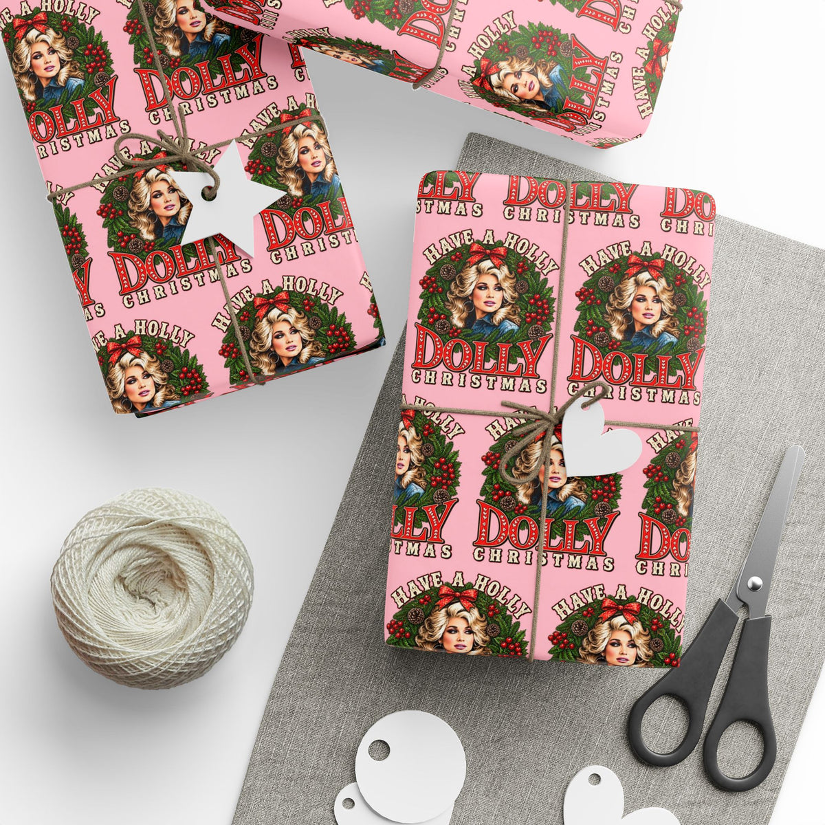 Have A Holly Dolly Christmas Wreath Portrait Wrapping Paper | Christmas Pattern