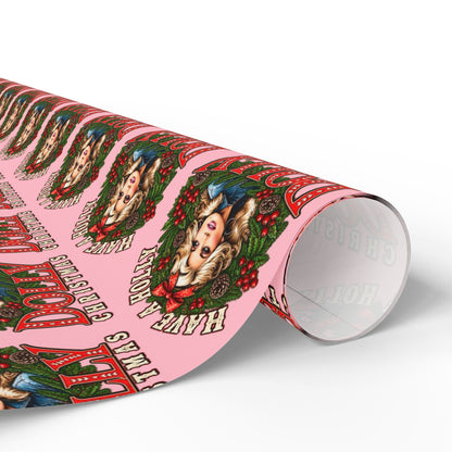 Have A Holly Dolly Christmas Wreath Portrait Wrapping Paper | Christmas Pattern