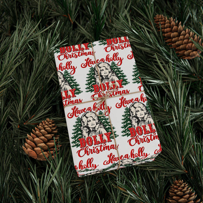 Have A Holly Dolly Christmas Snowy Pines Wrapping Paper