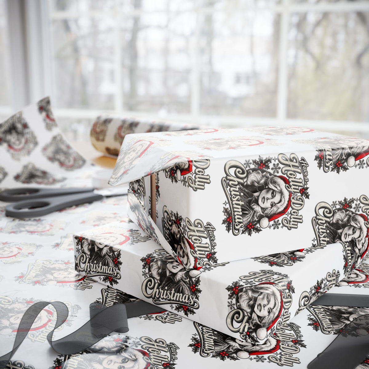 Have A Holly Dolly Christmas Snowy Pines Wrapping Paper