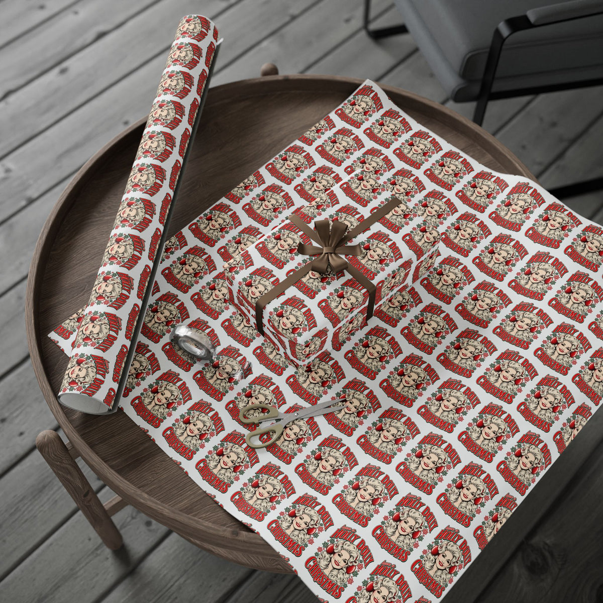 Holly Dolly Christmas Retro Holiday Portrait Wrapping Paper