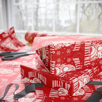 Holly Dolly Christmas Vintage Portrait Wrapping Paper | Red Christmas Holiday Gift Wrap Roll