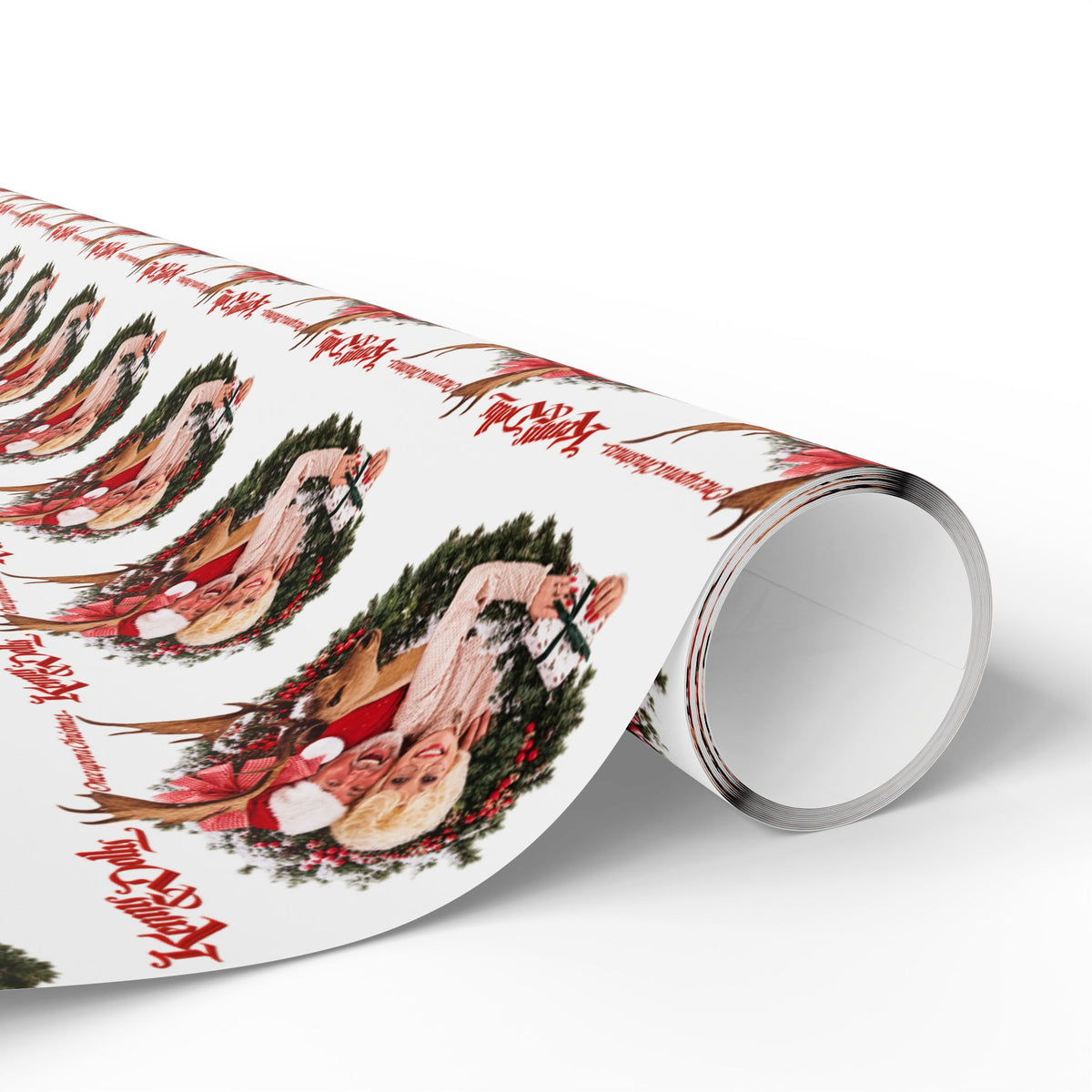 Santa Wreath Pattern Wrapping Paper | Holiday Christmas Gift Wrap Roll