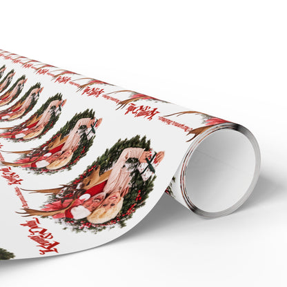 Santa Wreath Pattern Wrapping Paper | Holiday Christmas Gift Wrap Roll