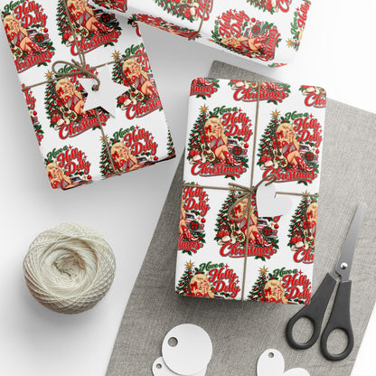 Holly Dolly Country Christmas Cowgirl Wrapping Paper | Christmas Holiday Gift Wrap Roll