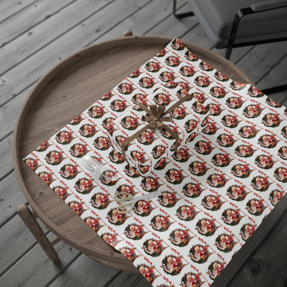 Santa Wreath Pattern Wrapping Paper | Holiday Christmas Gift Wrap Roll