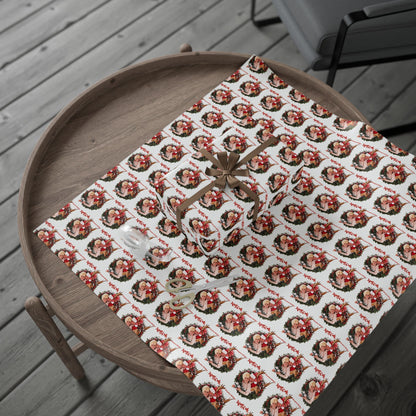 Santa Wreath Pattern Wrapping Paper | Holiday Christmas Gift Wrap Roll