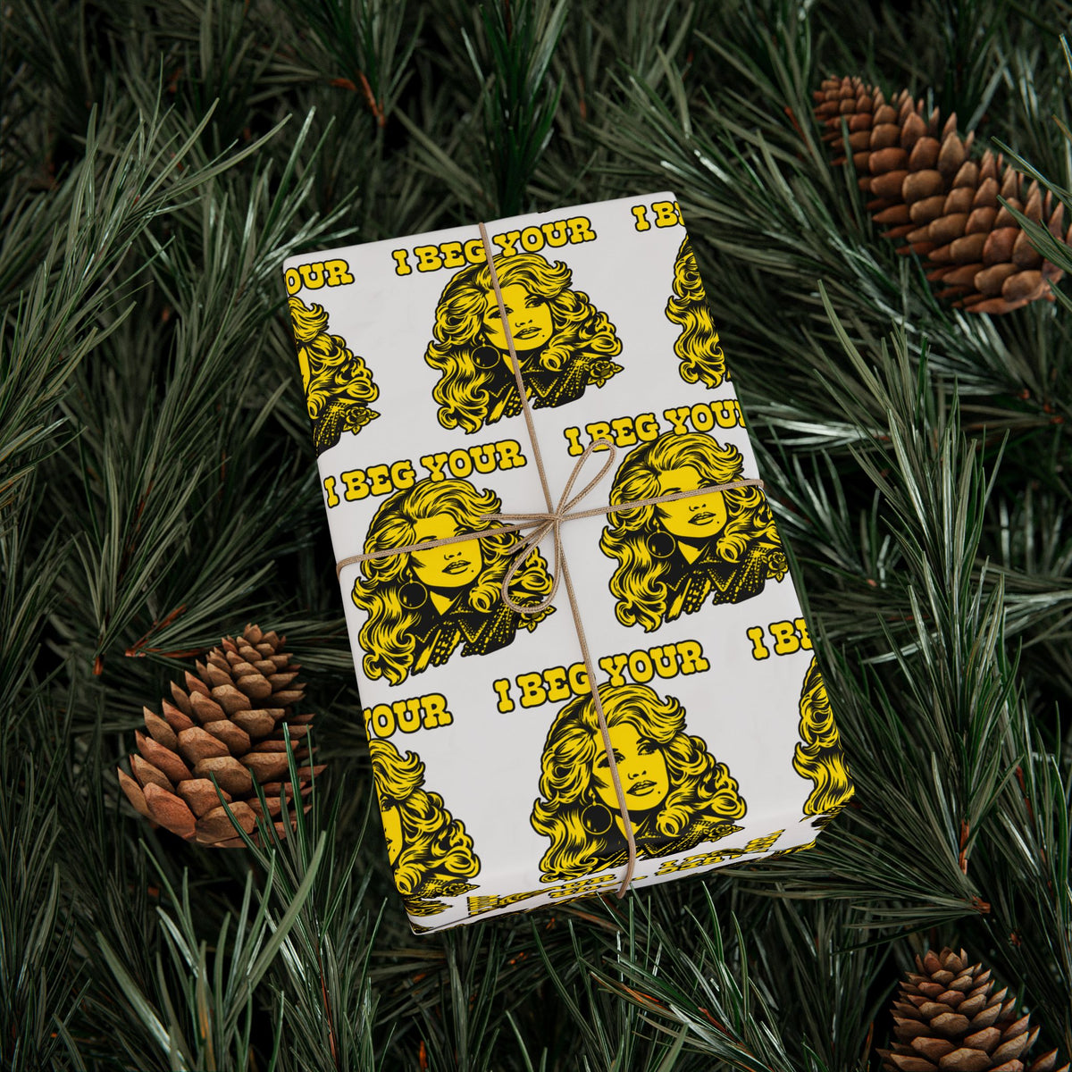 I Beg Your Parton Country Christmas Wrapping Paper | Retro Illustration Pattern gift wrap paper