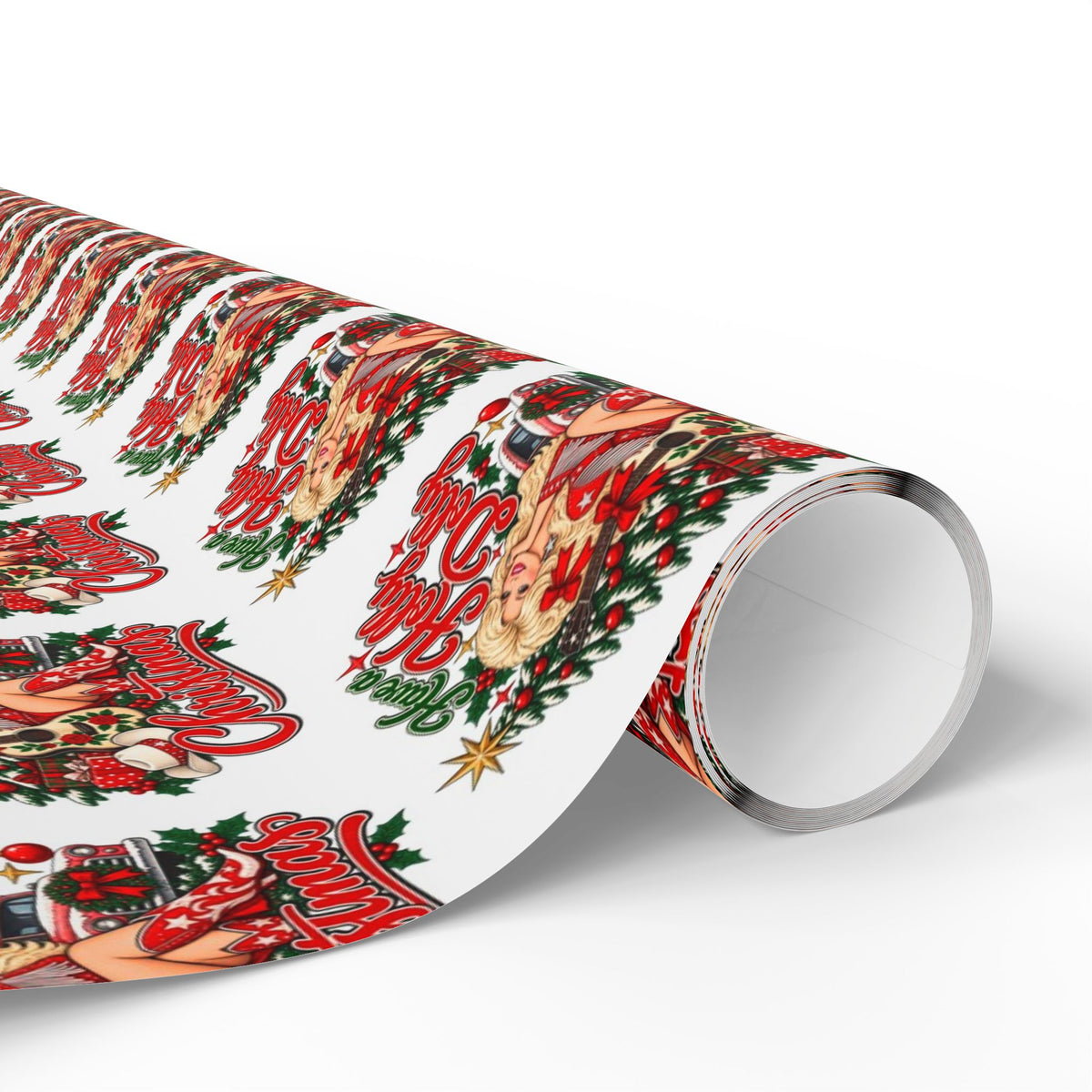 Holly Dolly Country Christmas Cowgirl Wrapping Paper | Christmas Holiday Gift Wrap Roll