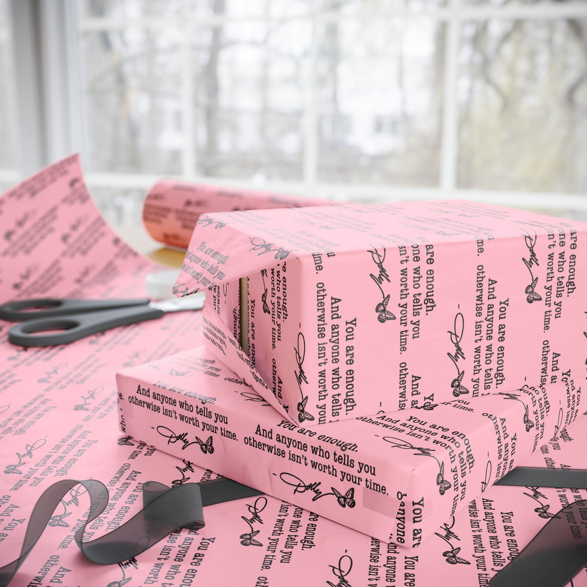 You are enough Have A Holly Dolly Christmas Country Music Wrapping Paper  | Pink Typography Gift Wrap
