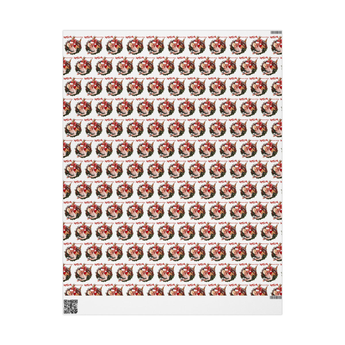 Santa Wreath Pattern Wrapping Paper | Holiday Christmas Gift Wrap Roll