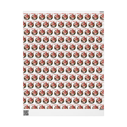 Santa Wreath Pattern Wrapping Paper | Holiday Christmas Gift Wrap Roll