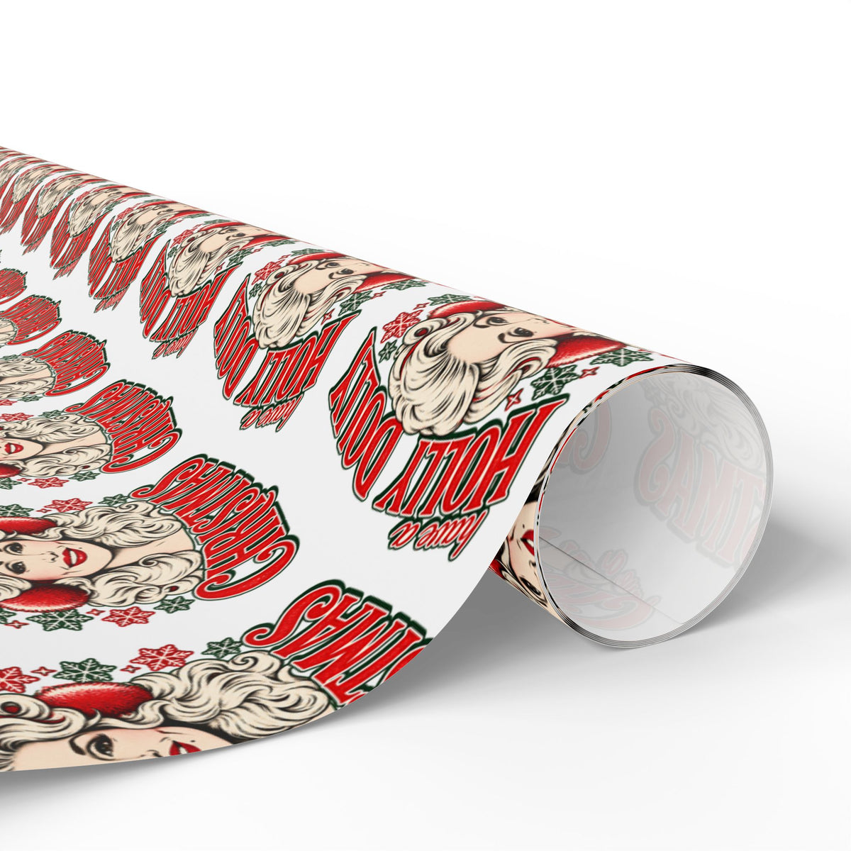 Holly Dolly Christmas Retro Holiday Portrait Wrapping Paper