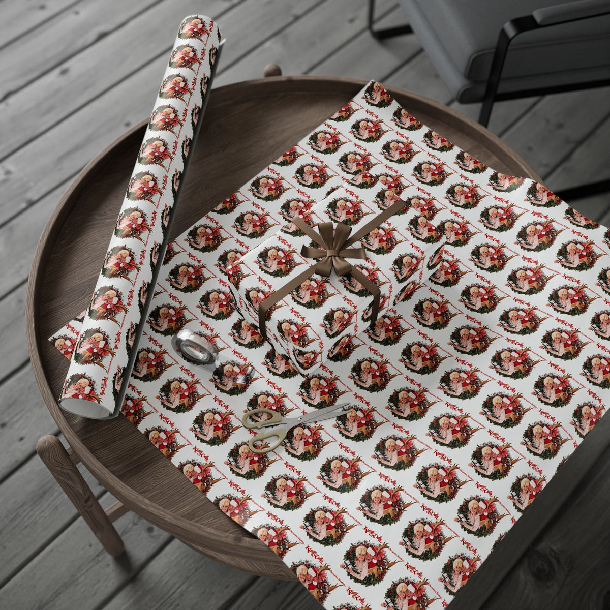 Santa Wreath Pattern Wrapping Paper | Holiday Christmas Gift Wrap Roll