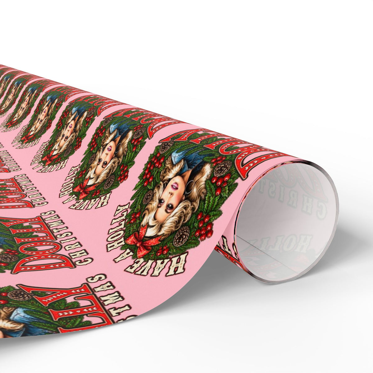 Have A Holly Dolly Christmas Wreath Portrait Wrapping Paper | Christmas Pattern