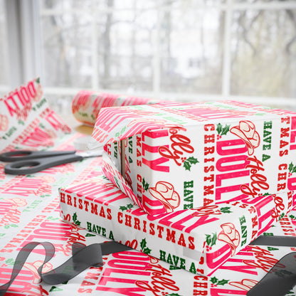Have A Holly Dolly Christmas Cowgirl Hat Wrapping Paper
