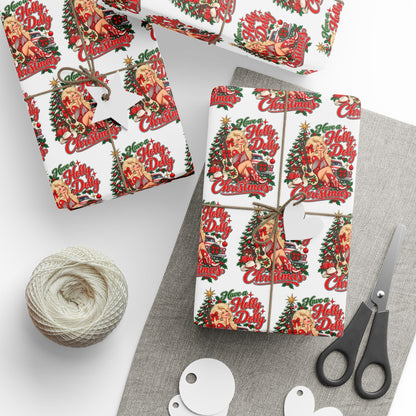 Holly Dolly Country Christmas Cowgirl Wrapping Paper | Christmas Holiday Gift Wrap Roll