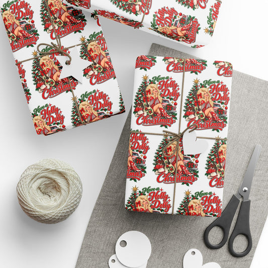 Holly Dolly Country Christmas Cowgirl Wrapping Paper | Christmas Holiday Gift Wrap Roll