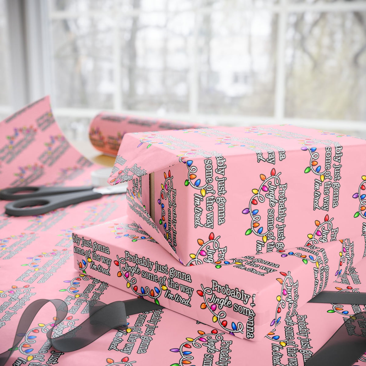 Probably Just Gonna Jingle Some Of The Way Wrapping Paper | Pink Christmas gift wrap