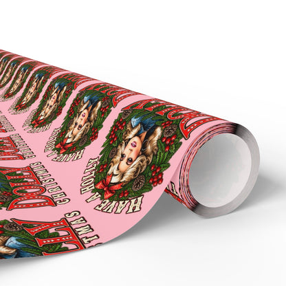 Have A Holly Dolly Christmas Wreath Portrait Wrapping Paper | Christmas Pattern