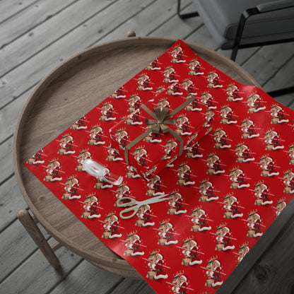 Wishing You A Holly Dolly Christmas Reindeer Wrapping Paper | Red Holiday Christmas Paper