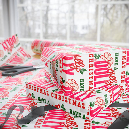 Have A Holly Dolly Christmas Cowgirl Hat Wrapping Paper